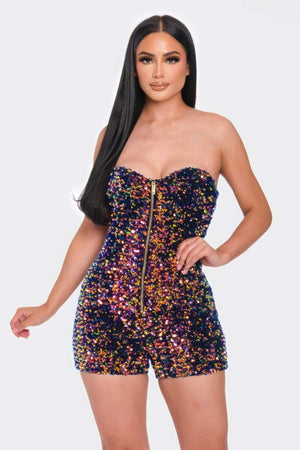 Multi Sequins Tube Top Romper - The Diva Goddess