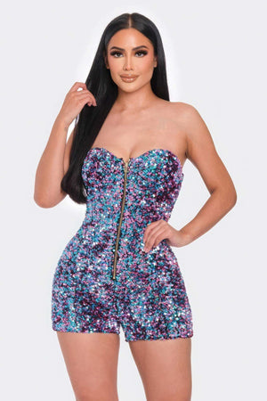 Multi Sequins Tube Top Romper - The Diva Goddess