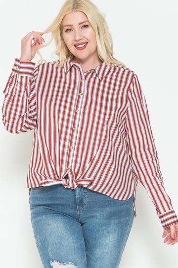 Multi Stripe Side Slit Cotton Shirt - The Diva Goddess