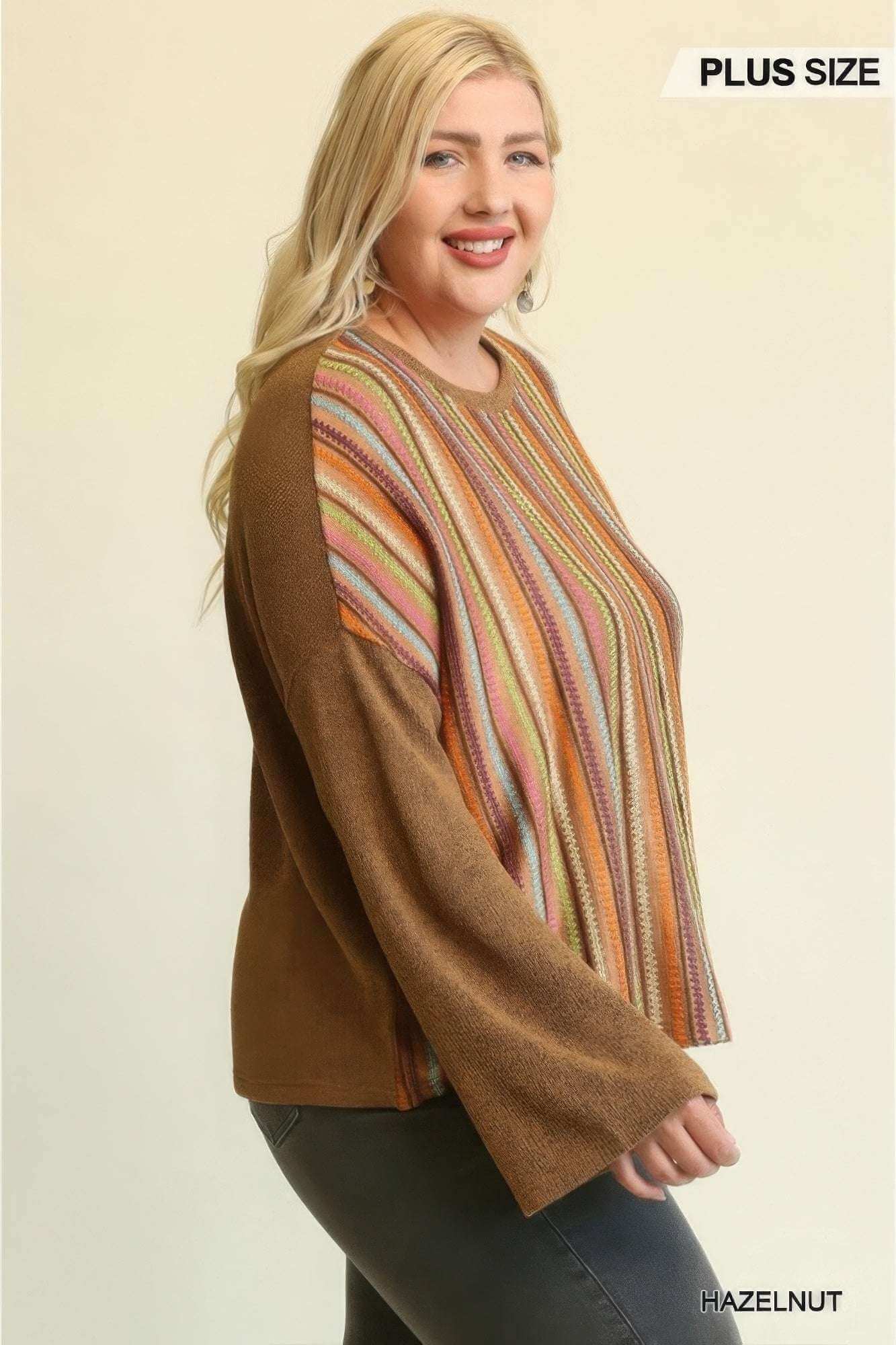 Novelty Knit And Solid Knit Mixed Loose Top - The Diva Goddess