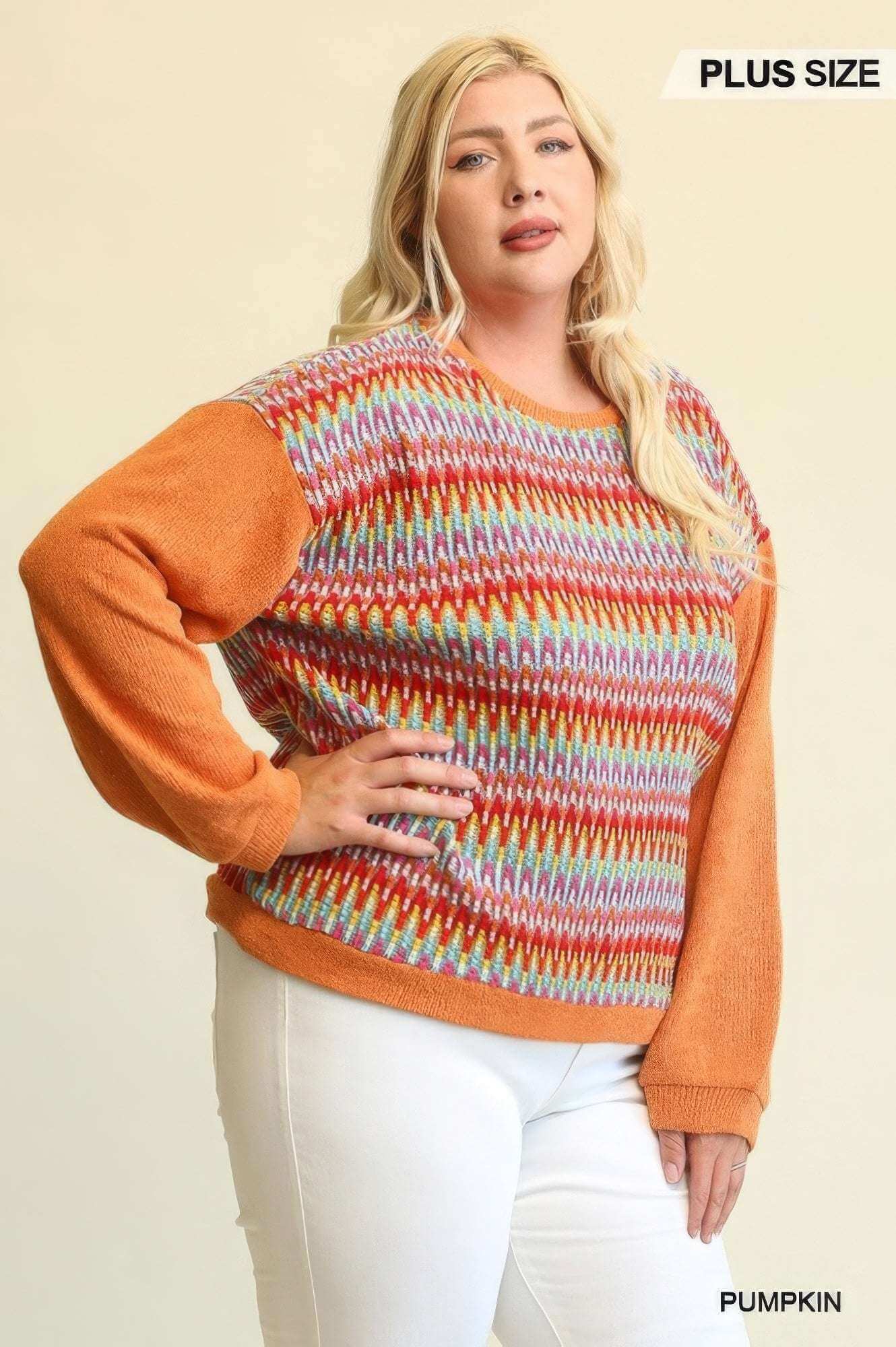 Novelty Knit And Solid Knit Mixed Loose Top With Drop Down Shoulder - The Diva Goddess