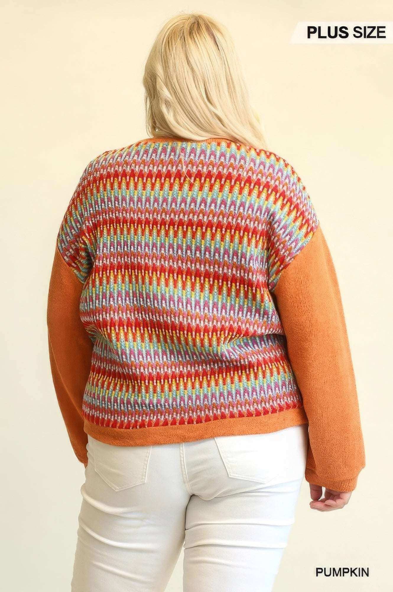 Novelty Knit And Solid Knit Mixed Loose Top With Drop Down Shoulder - The Diva Goddess