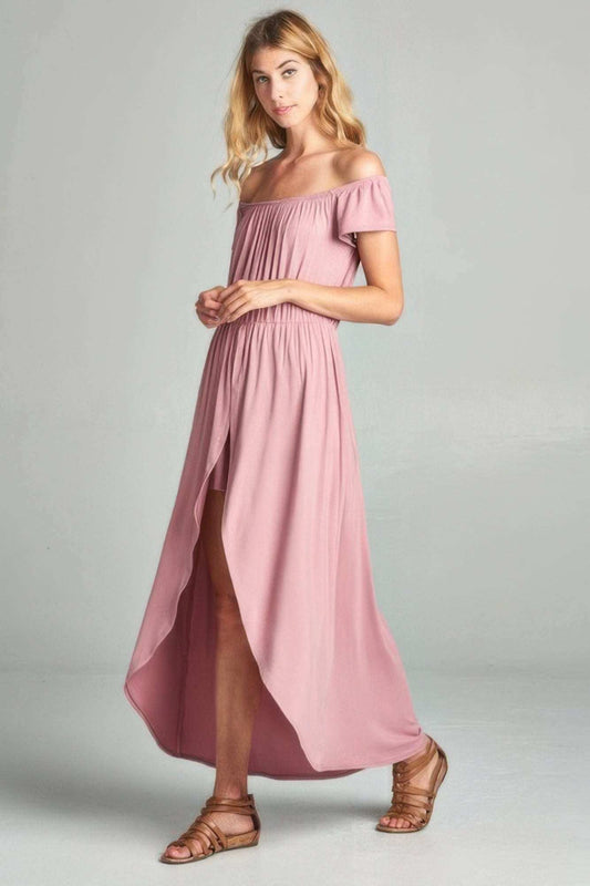 Off Shoulder Solid Jersey Romper Maxi - The Diva Goddess