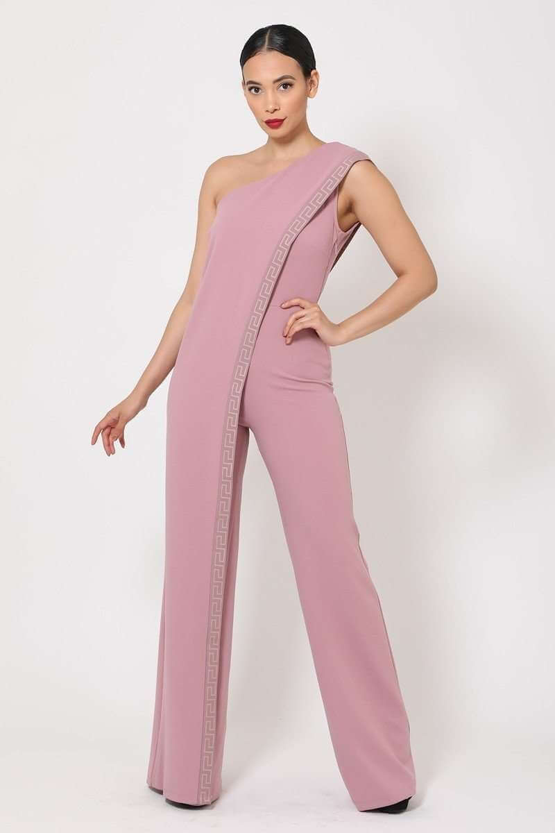 One Shoulder Greek Border Pattern Jumpsuit - The Diva Goddess