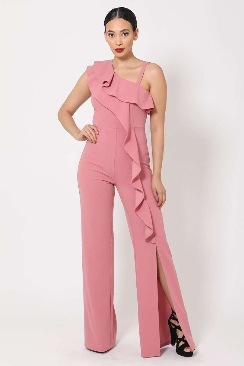 One Shoulder Ruffle Jumpsuit - The Diva Goddess