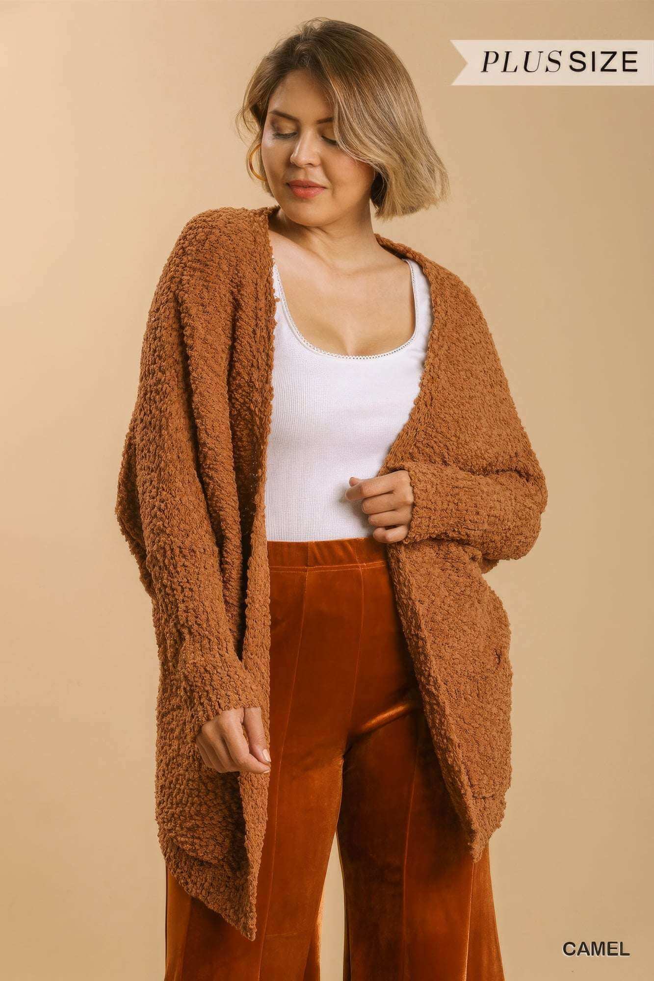 Open Front Oversized Cardigan Sweater With Pockets - The Diva Goddess