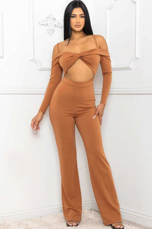 Open Shoulder Cutout Detail Jumpsuit - The Diva Goddess