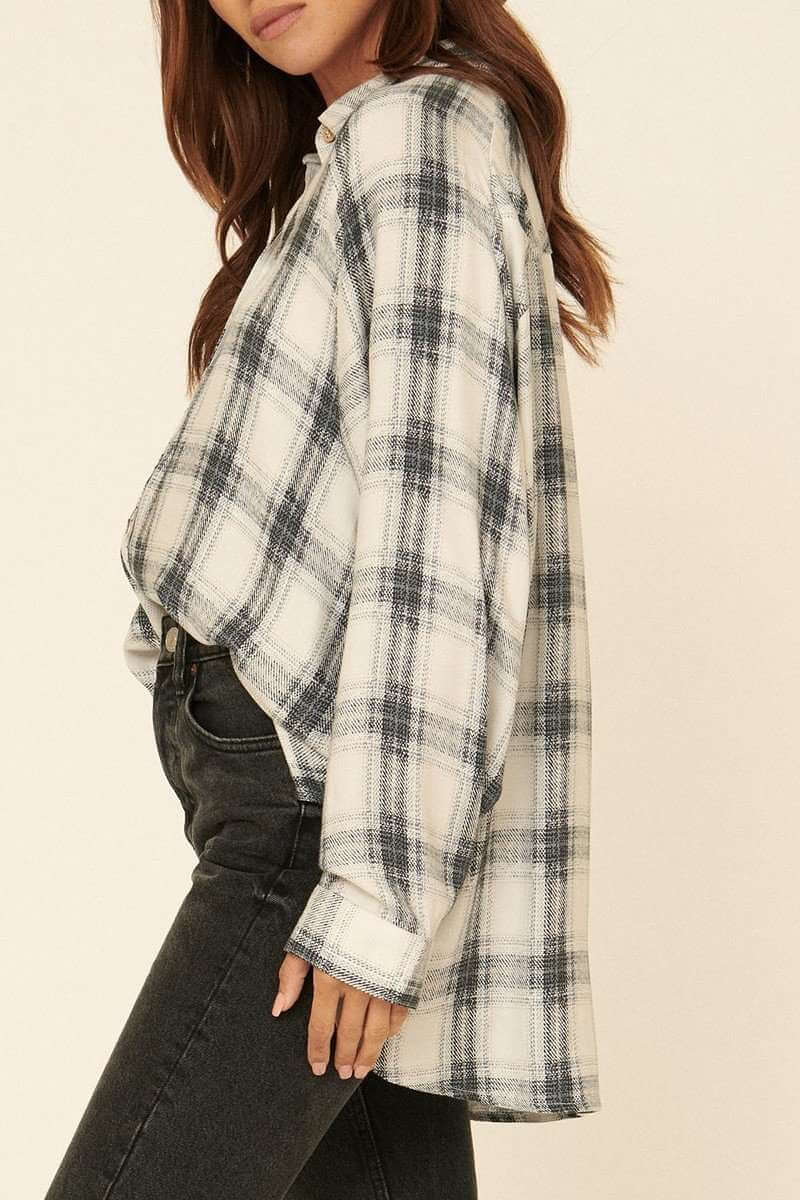 Oversized Loose Fit Plaid Shirt - The Diva Goddess