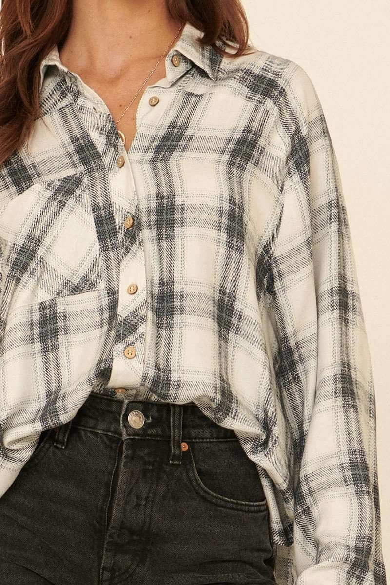 Oversized Loose Fit Plaid Shirt - The Diva Goddess