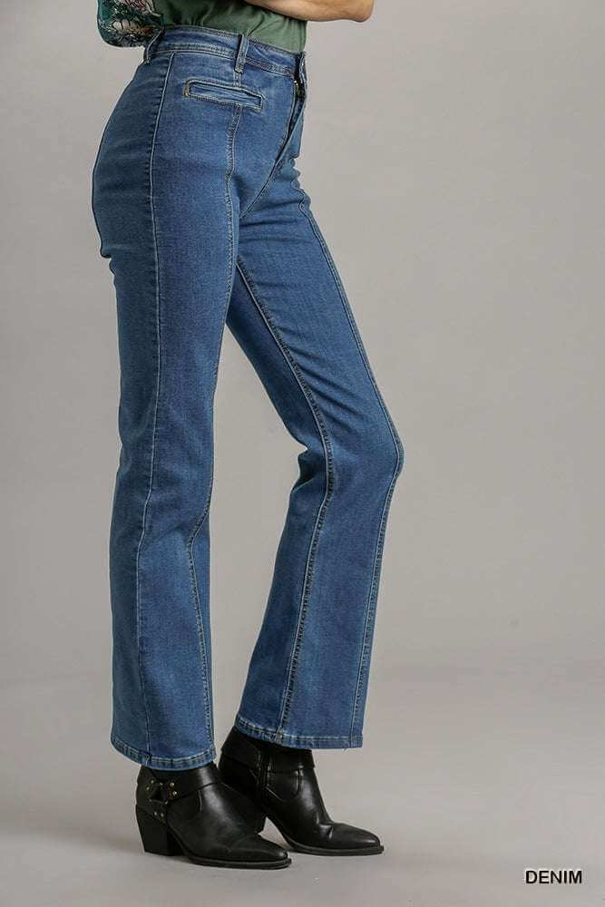 Panel Straight Cut Denim Jeans With Pockets - The Diva Goddess