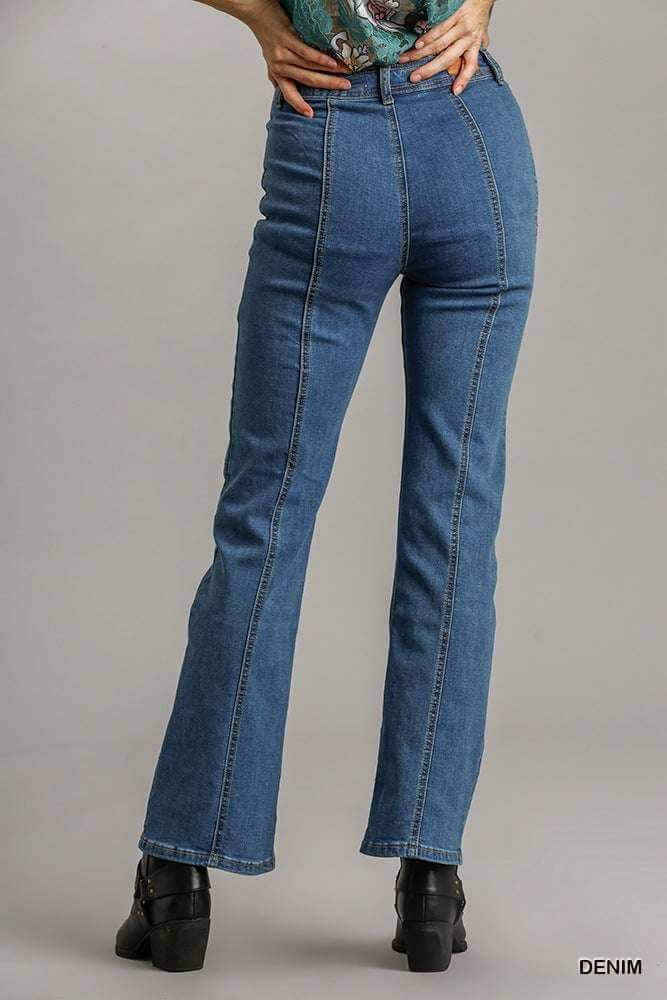 Panel Straight Cut Denim Jeans With Pockets - The Diva Goddess