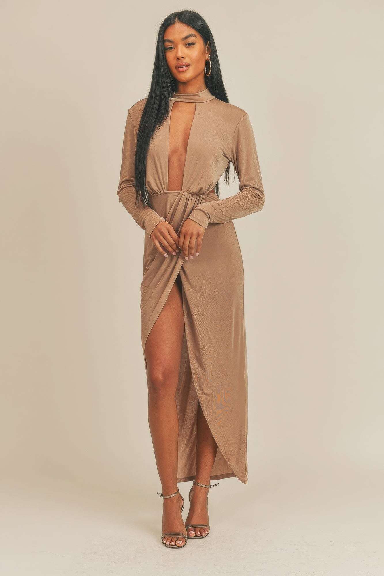 Pecan Brown Open Front Dress - The Diva Goddess