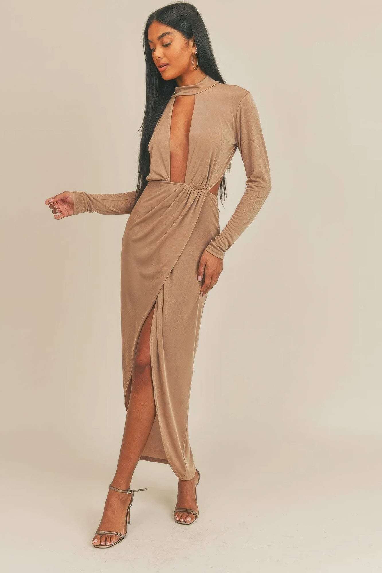 Pecan Brown Open Front Dress - The Diva Goddess