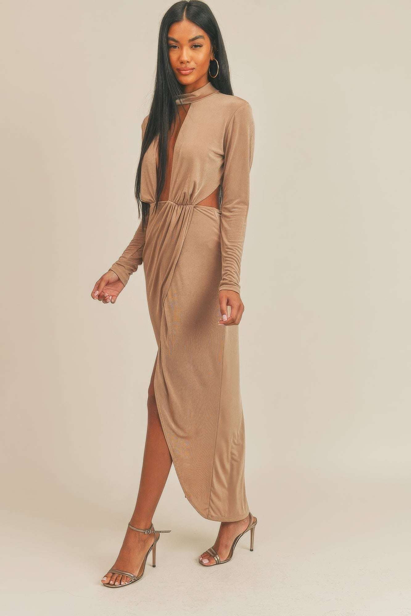 Pecan Brown Open Front Dress - The Diva Goddess