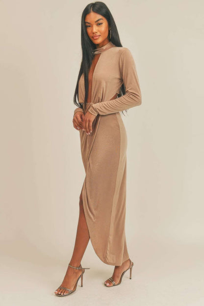 Pecan Brown Open Front Dress - The Diva Goddess