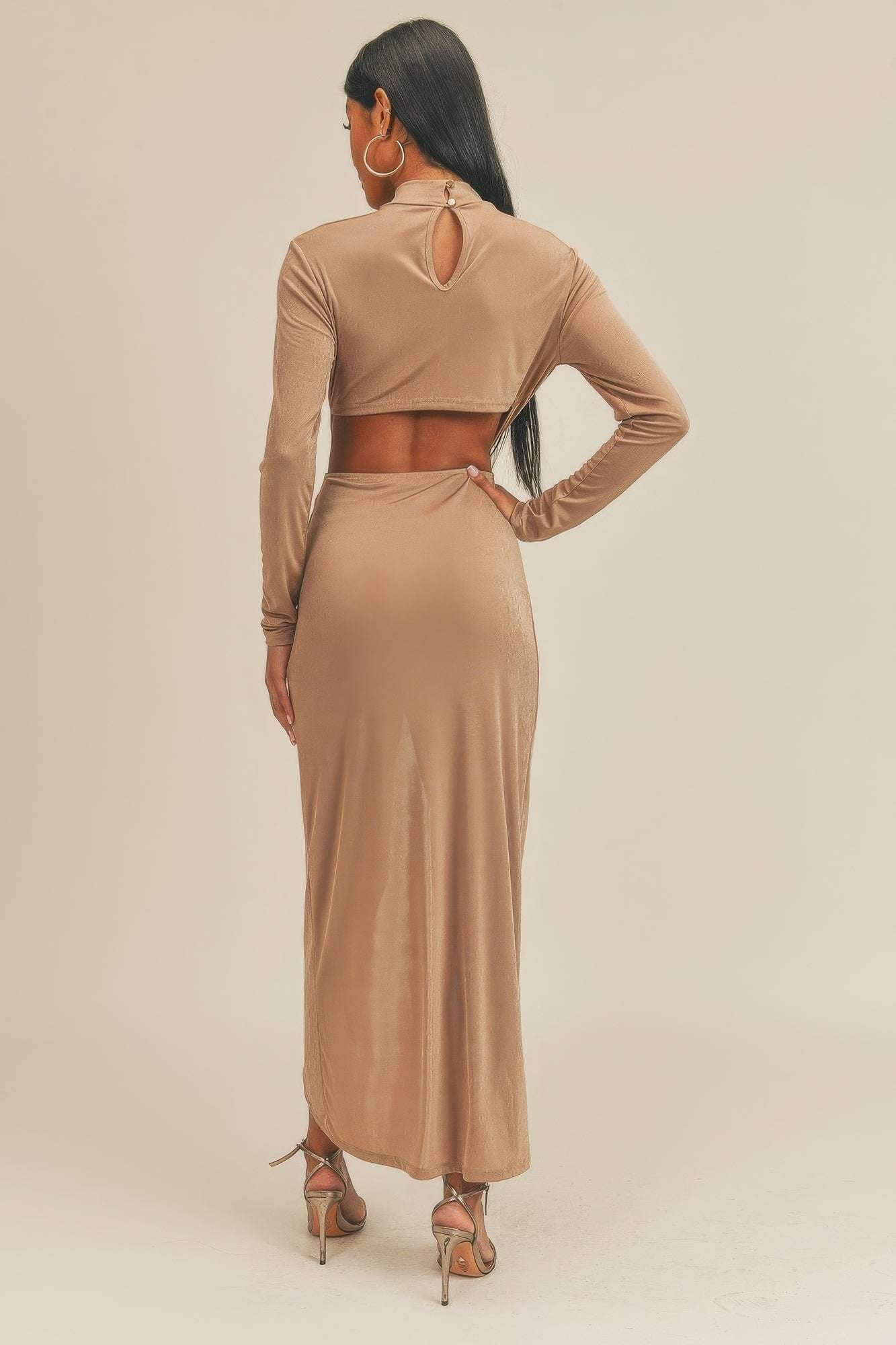 Pecan Brown Open Front Dress - The Diva Goddess