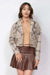 Plaid Button-down Crop Jacket - The Diva Goddess