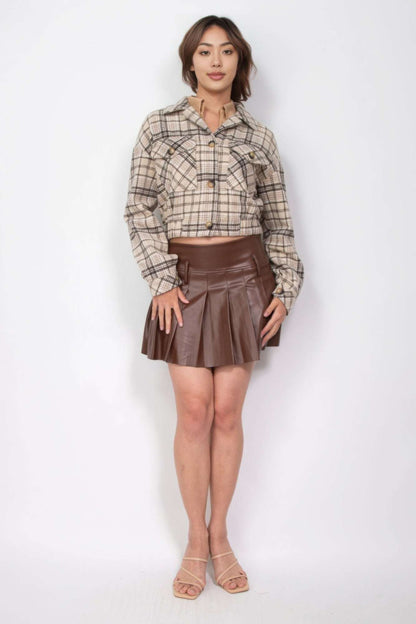 Plaid Button-down Crop Jacket - The Diva Goddess