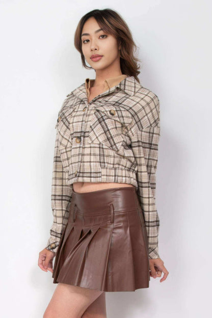 Plaid Button-down Crop Jacket - The Diva Goddess