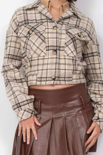 Plaid Button-down Crop Jacket - The Diva Goddess