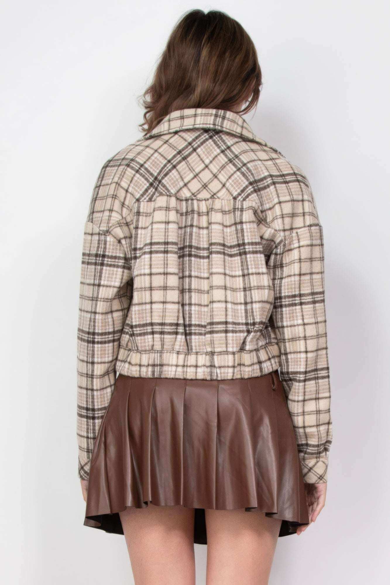 Plaid Button-down Crop Jacket - The Diva Goddess