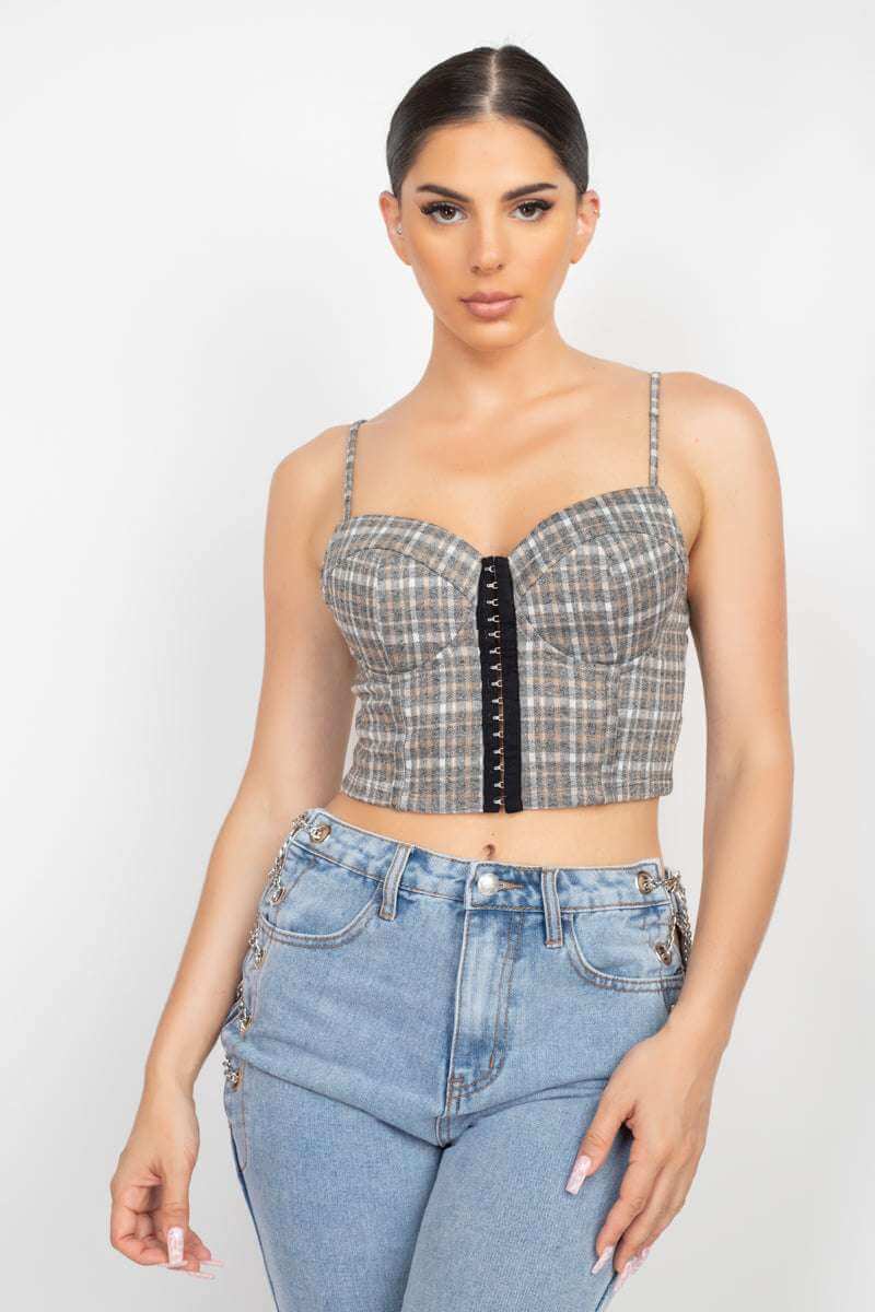 Plaid Hook & Eye Sweetheart Crop Top - The Diva Goddess