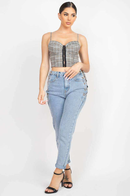 Plaid Hook & Eye Sweetheart Crop Top - The Diva Goddess