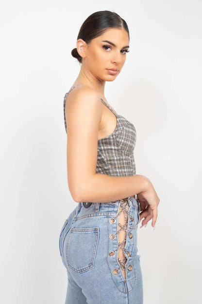 Plaid Hook & Eye Sweetheart Crop Top - The Diva Goddess