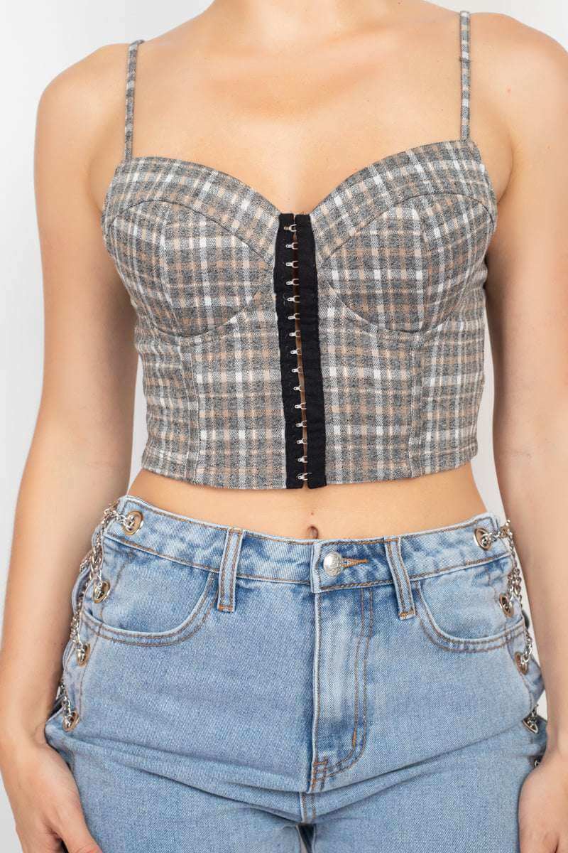 Plaid Hook & Eye Sweetheart Crop Top - The Diva Goddess