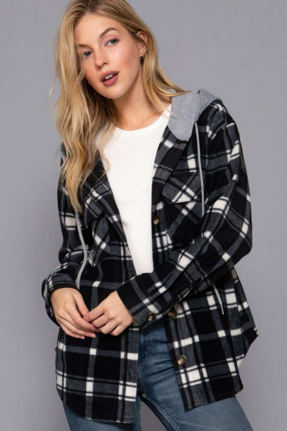 Plaid Print Hoodie Fleece Jacket - The Diva Goddess