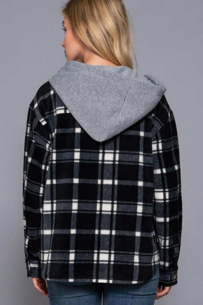 Plaid Print Hoodie Fleece Jacket - The Diva Goddess