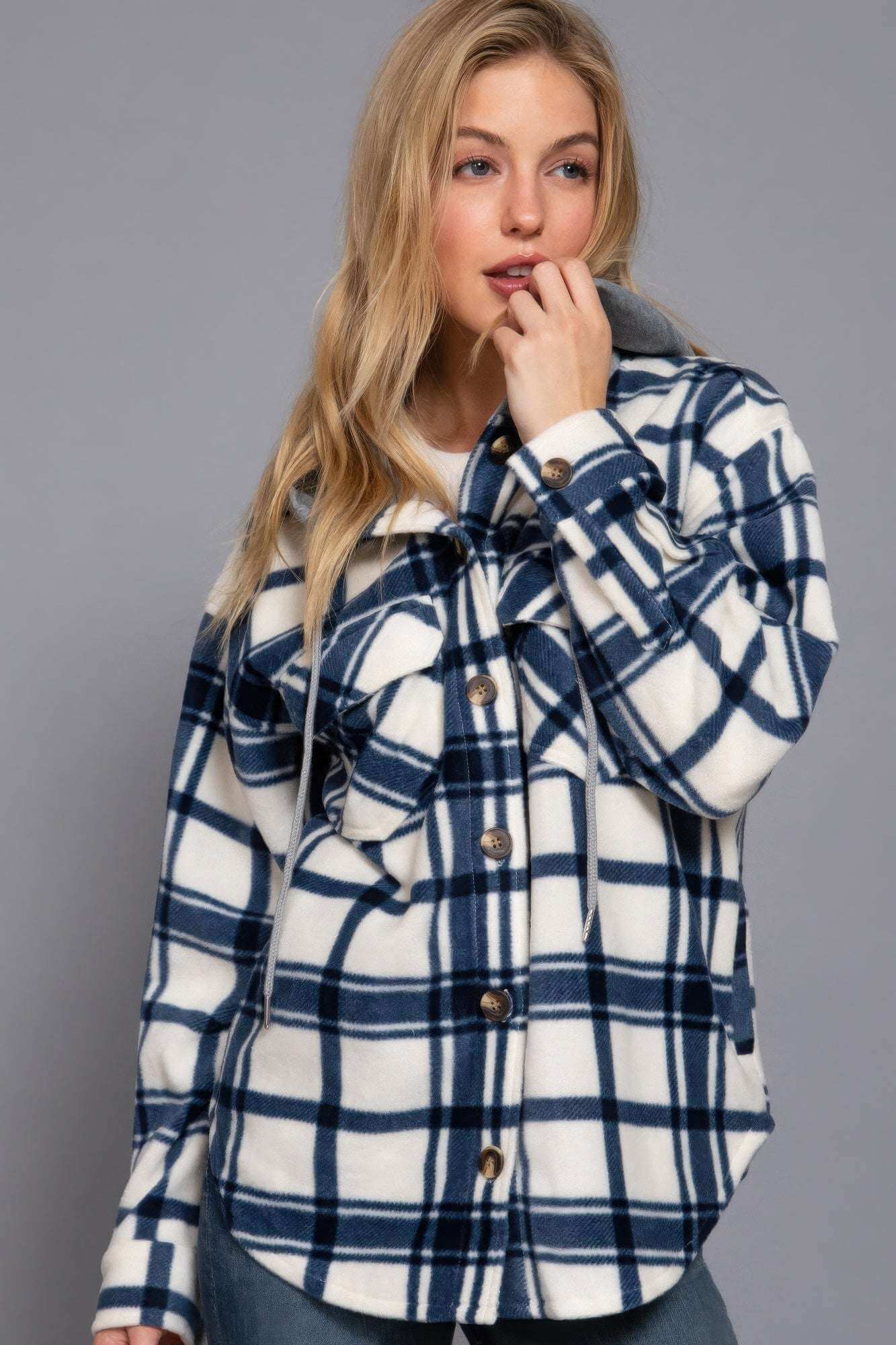 Plaid Print Hoodie Fleece Jacket - The Diva Goddess