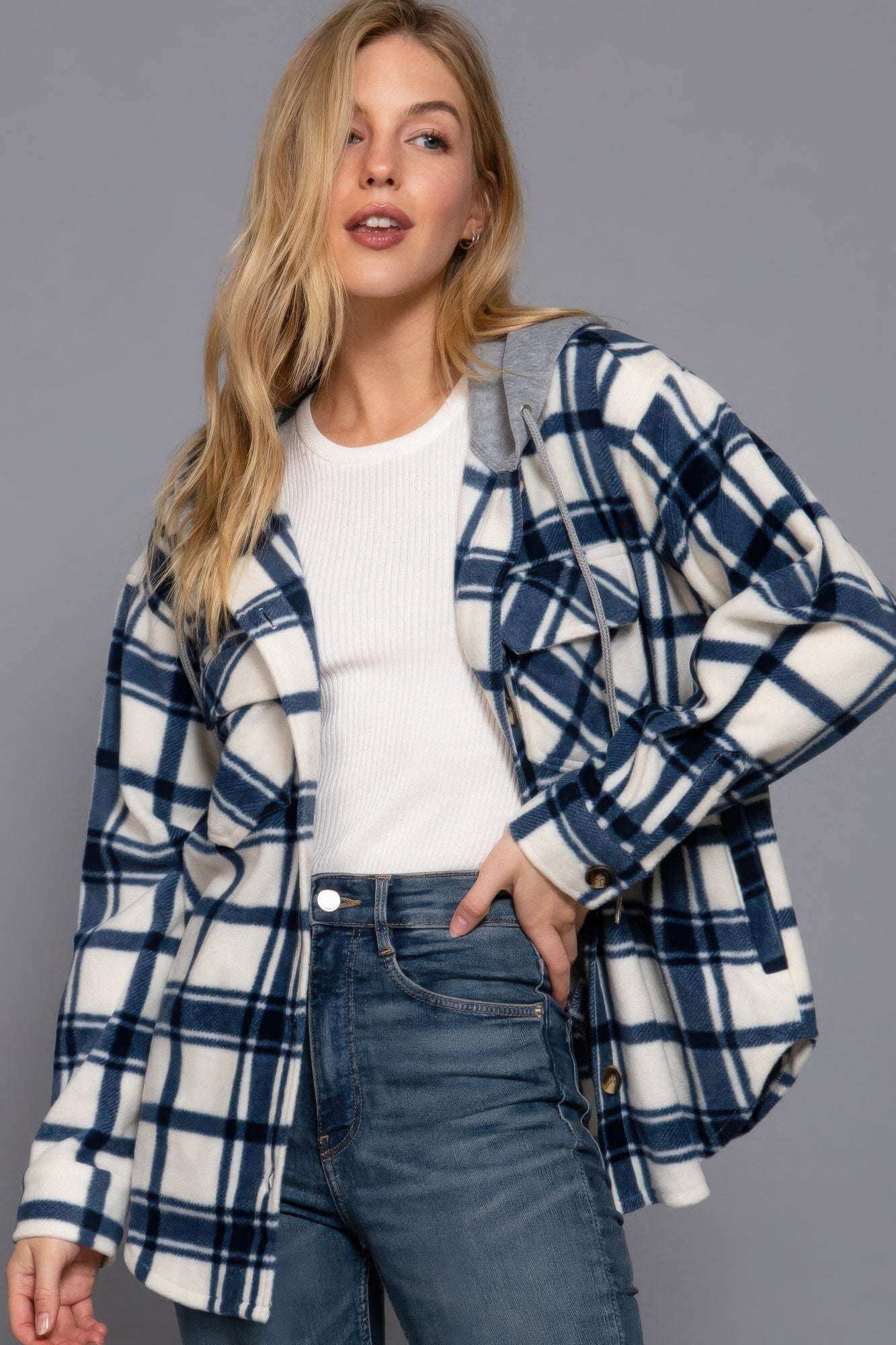 Plaid Print Hoodie Fleece Jacket - The Diva Goddess