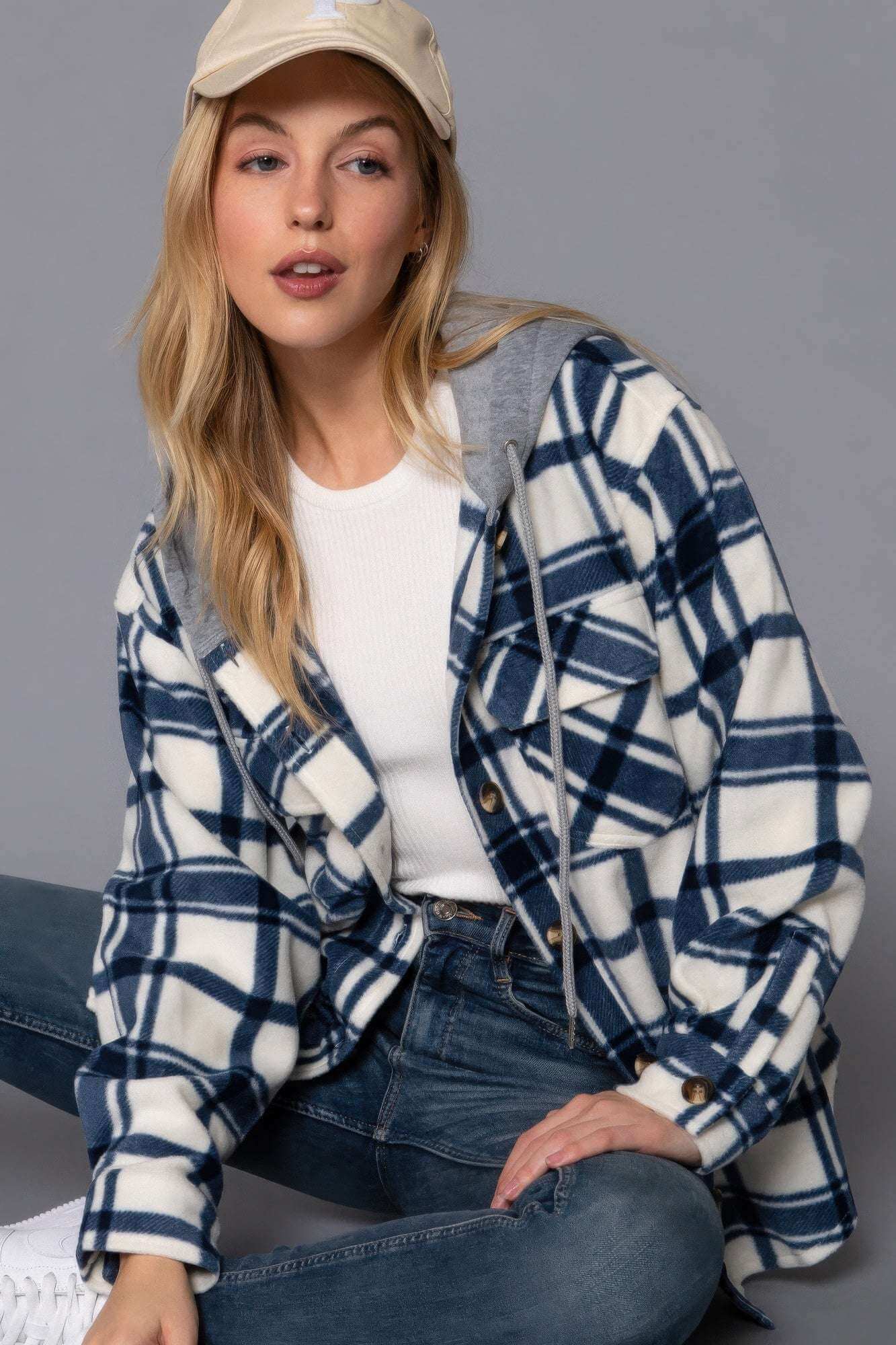 Plaid Print Hoodie Fleece Jacket - The Diva Goddess