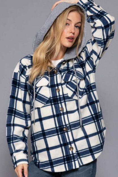 Plaid Print Hoodie Fleece Jacket - The Diva Goddess