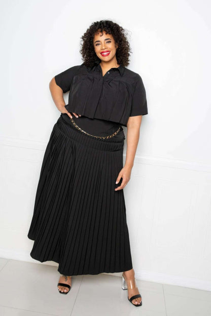 Pleated Cropped Shirt And Maxi Skirt Set - The Diva Goddess