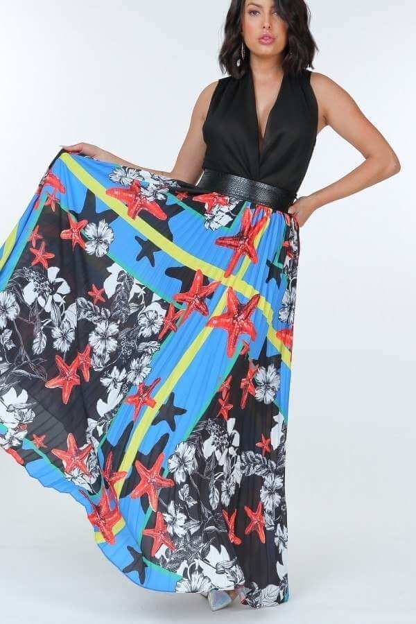 Pleated Print Maxi Skirt - The Diva Goddess