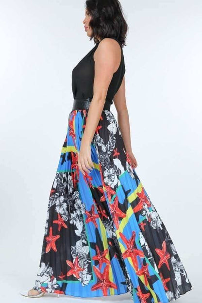 Pleated Print Maxi Skirt - The Diva Goddess