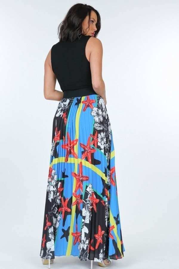 Pleated Print Maxi Skirt - The Diva Goddess