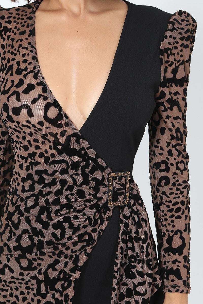 Plunging V Buckle Detail Leopard Jumpsuit - The Diva Goddess