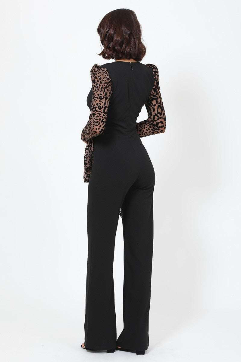 Plunging V Buckle Detail Leopard Jumpsuit - The Diva Goddess