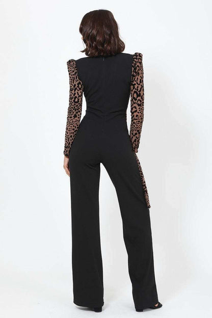 Plunging V Buckle Detail Leopard Jumpsuit - The Diva Goddess