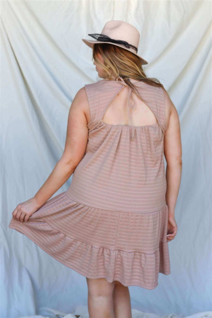 Plus Apricot Textured Ruffle Hem Open Back With Self-tie Detail Mini Dress - The Diva Goddess