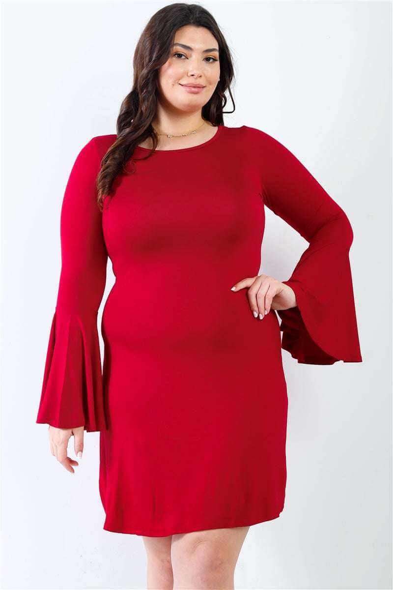 Plus Bell Long Sleeve Mini Dress - The Diva Goddess