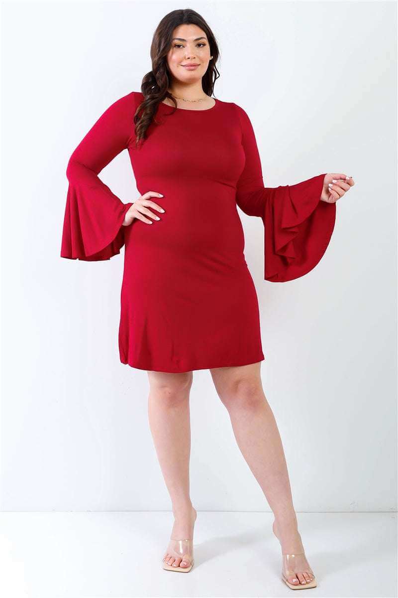 Plus Bell Long Sleeve Mini Dress - The Diva Goddess