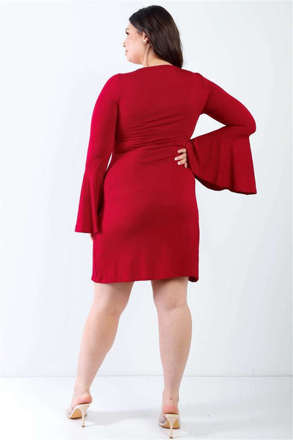 Plus Bell Long Sleeve Mini Dress - The Diva Goddess