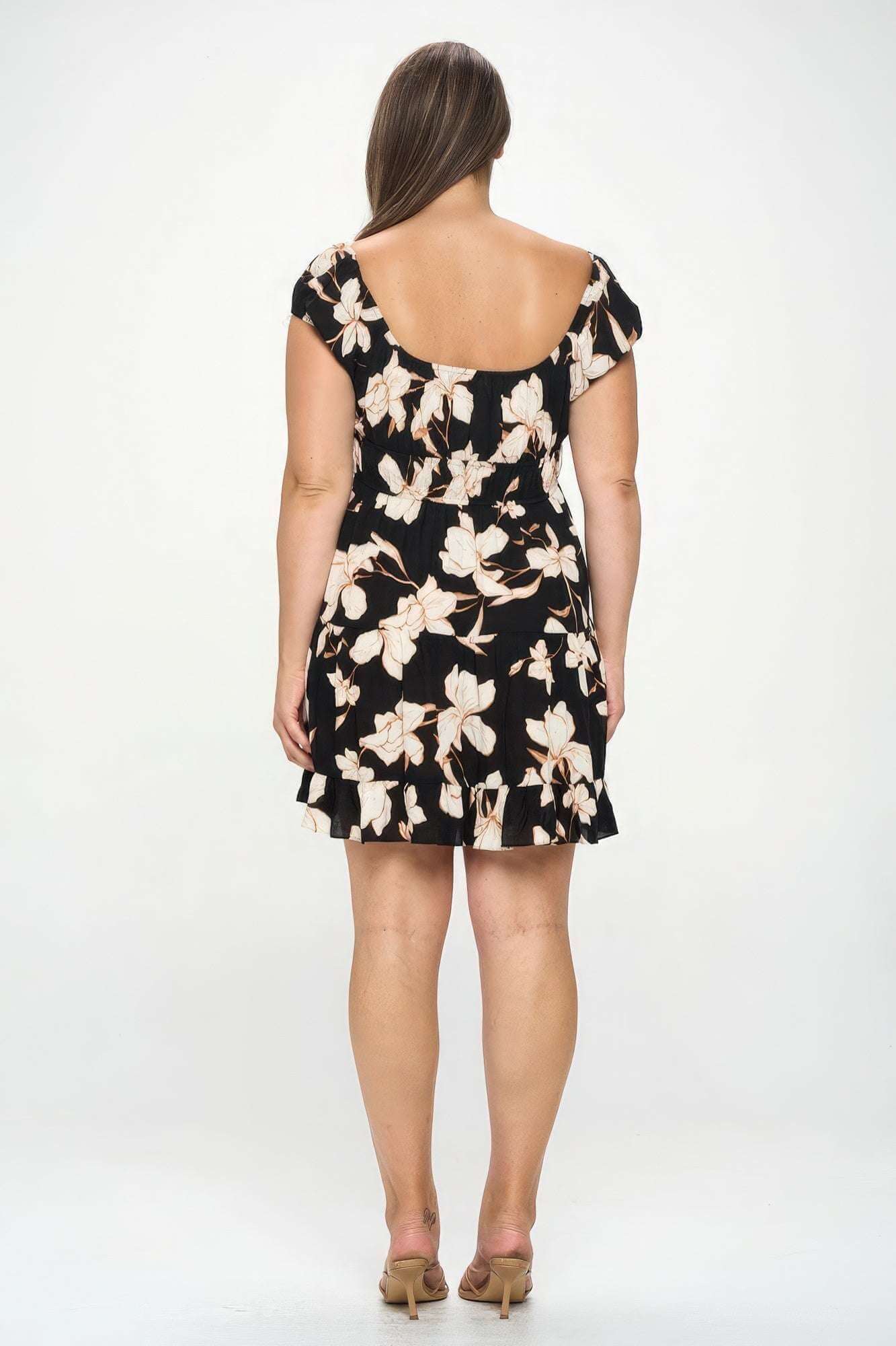 Plus Big Floral Front Tie Ruffle Mini Dress - The Diva Goddess