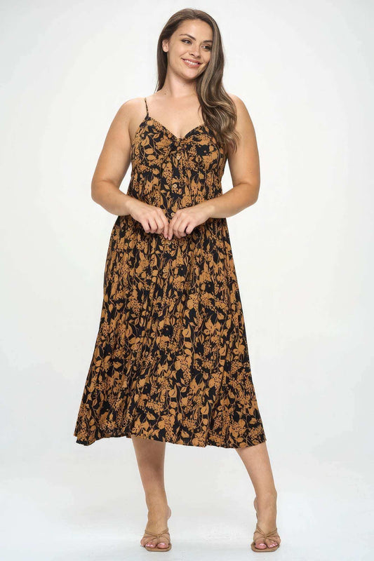 Plus Botanical Print Front Tie Maxi Dress - The Diva Goddess