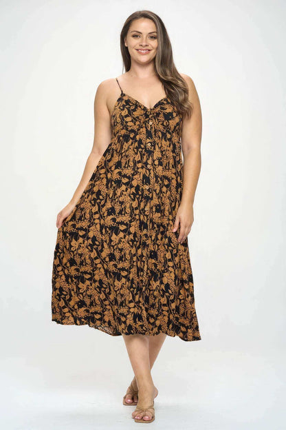 Plus Botanical Print Front Tie Maxi Dress - The Diva Goddess