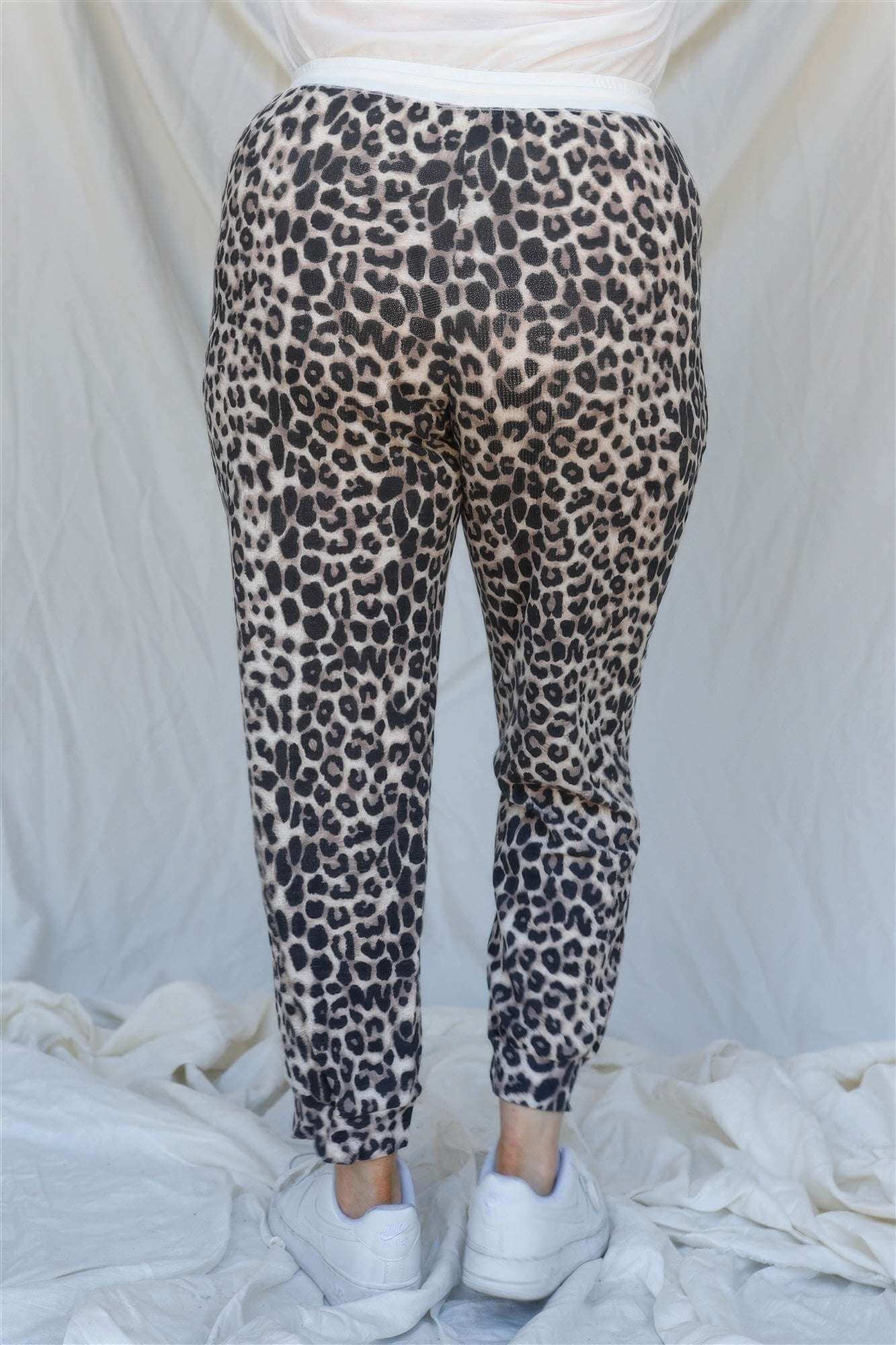 Plus Brown Leopard Print Two Pocket Joggers Pants - The Diva Goddess